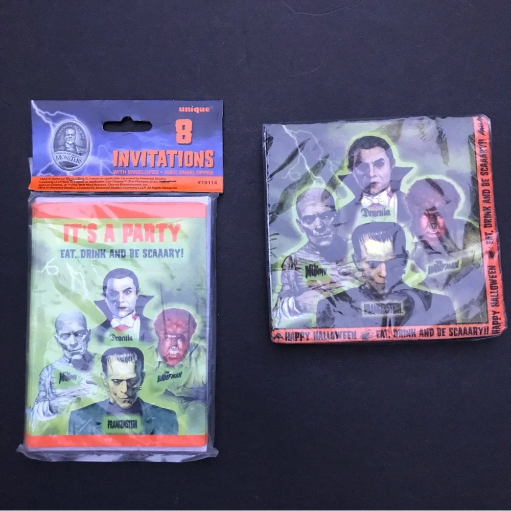 NIP VHTF VINTAGE Universal Studios Classic Horror‎ Party Invitation & Napkins